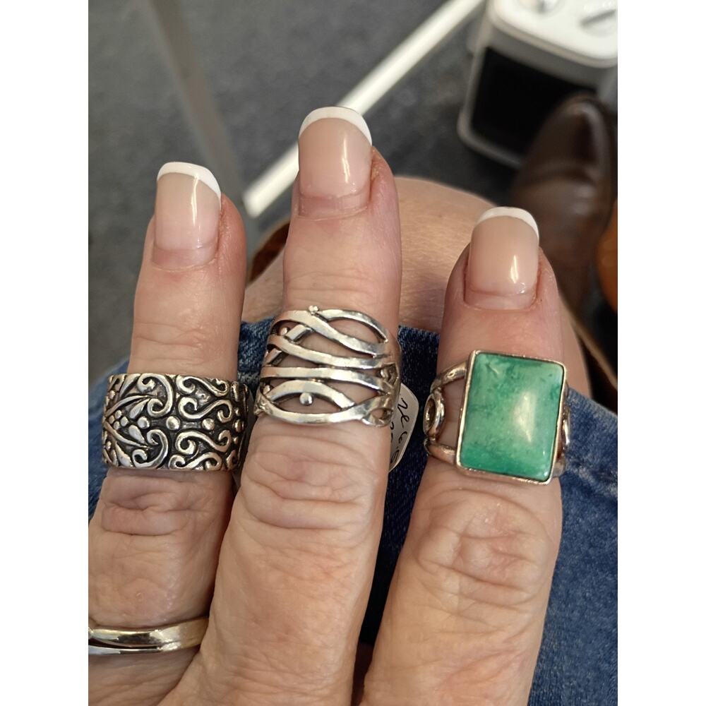 Boho Lot Of 3 Wide Band 925 Sterling Silver Rings Size 6.5-7 Weight 21.2 Grams